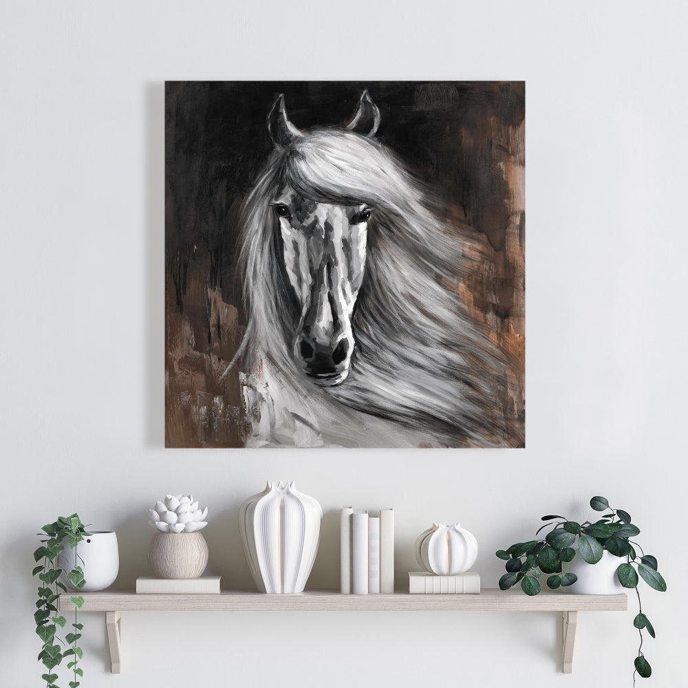 Toile rustique Cheval blanc | Décoration d'intérieur | Décoration murale animalière