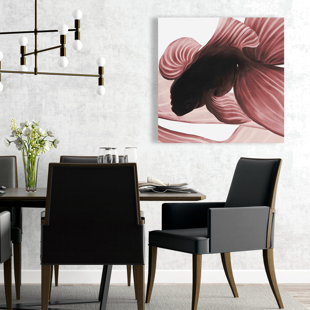 Asian Livingroom Decor | White Canvas Two Red Betta Art