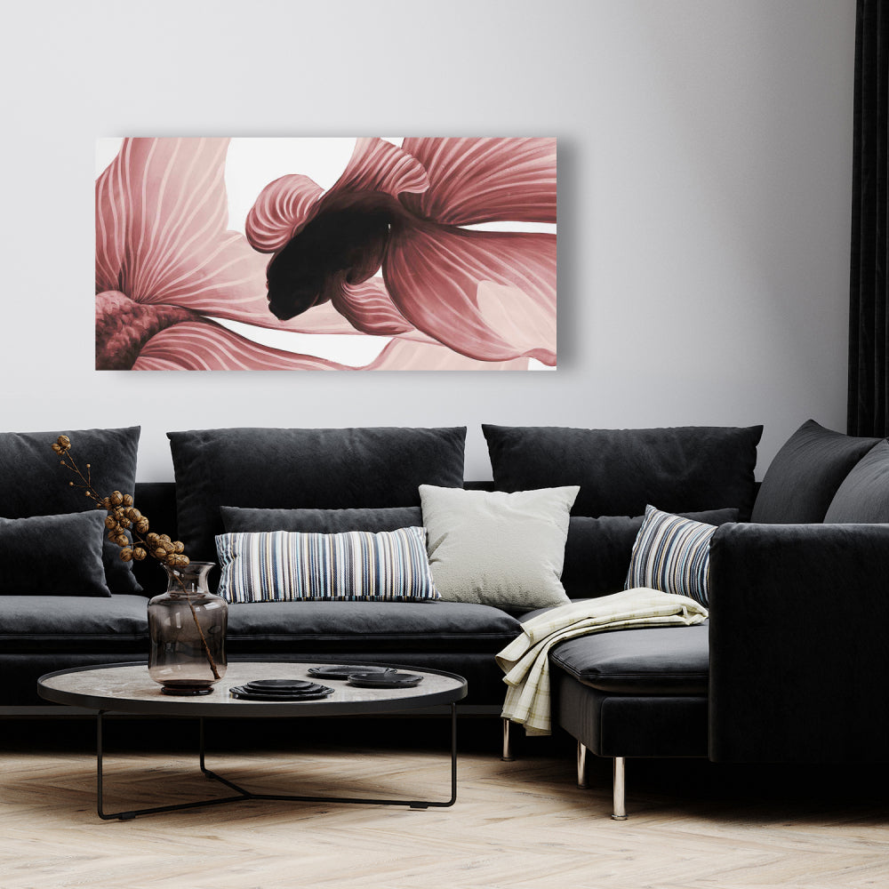 Asian Livingroom Decor | White Canvas Two Red Betta Art
