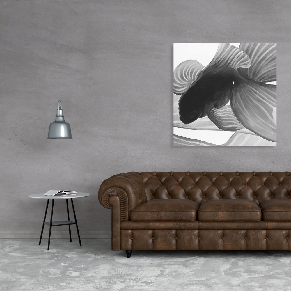 Monochrome Betta Fish Canvas | Aquatic Bedroom Wall Art Decor