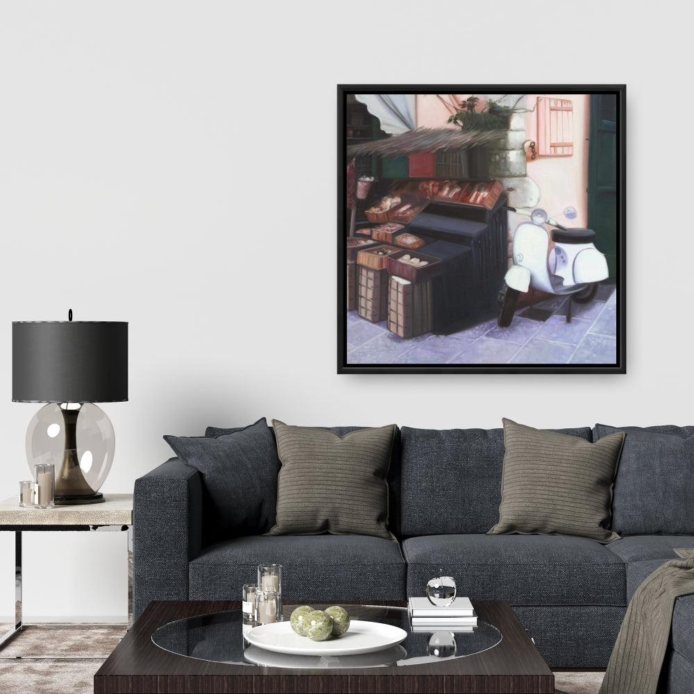 Kiosk in Italy Coral Framed Canvas - Bedroom Decor Art