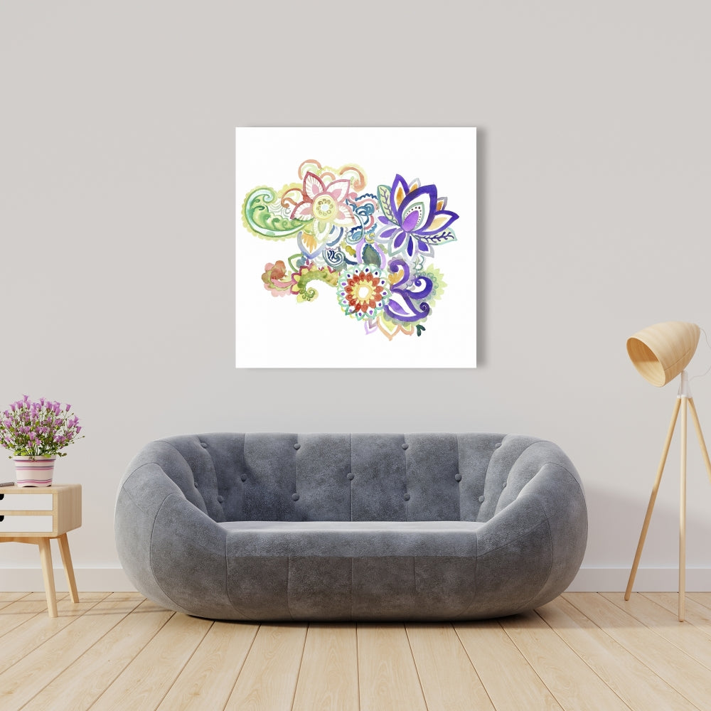 Paisley Watercolor Canvas | Purple Flower Patterns Home Decor