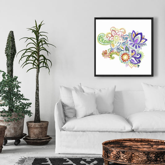 Paisley Watercolor Purple Flowers Canvas - Bedroom Wall Art
