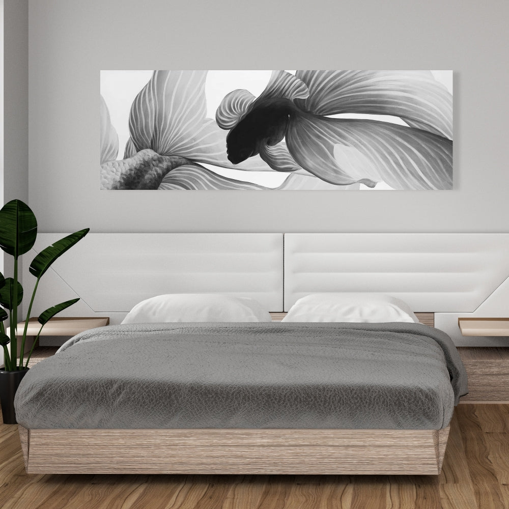 Monochrome Betta Fish Canvas | Aquatic Bedroom Wall Art Decor
