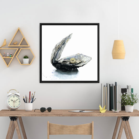 Pearl Oyster Framed Canvas | Marine Coastal Home Decor