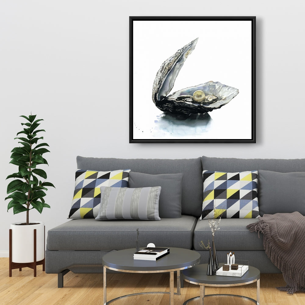 Pearl Oyster Framed Canvas | Marine Coastal Home Decor