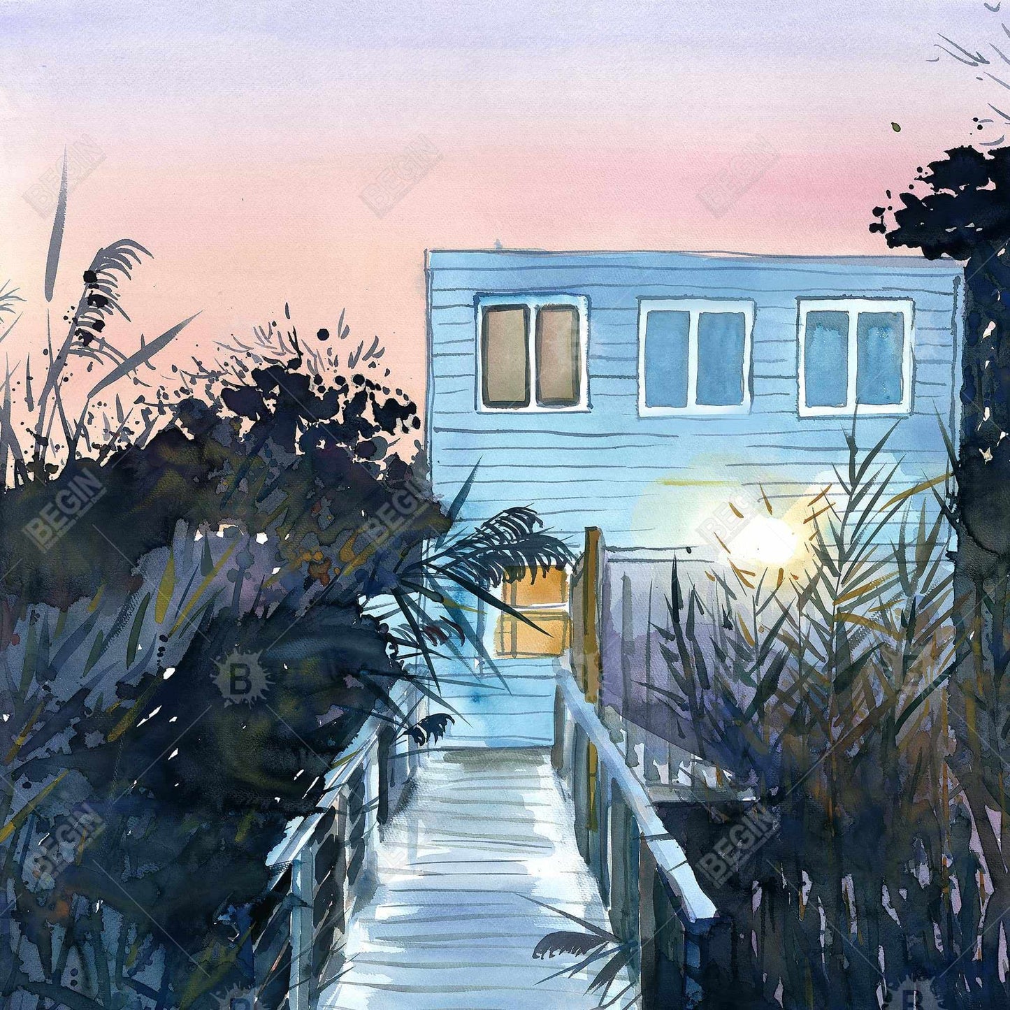 Décoration sur toile encadrée botanique bleue pour chambre à coucher de maison de plage