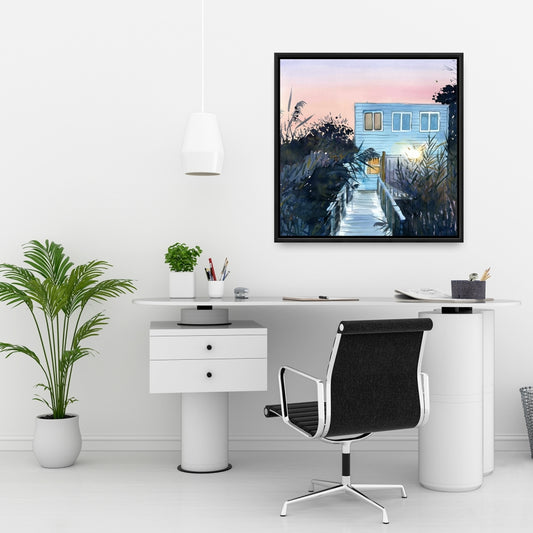 Beach House Bedroom Blue Botanical Framed Canvas Decor