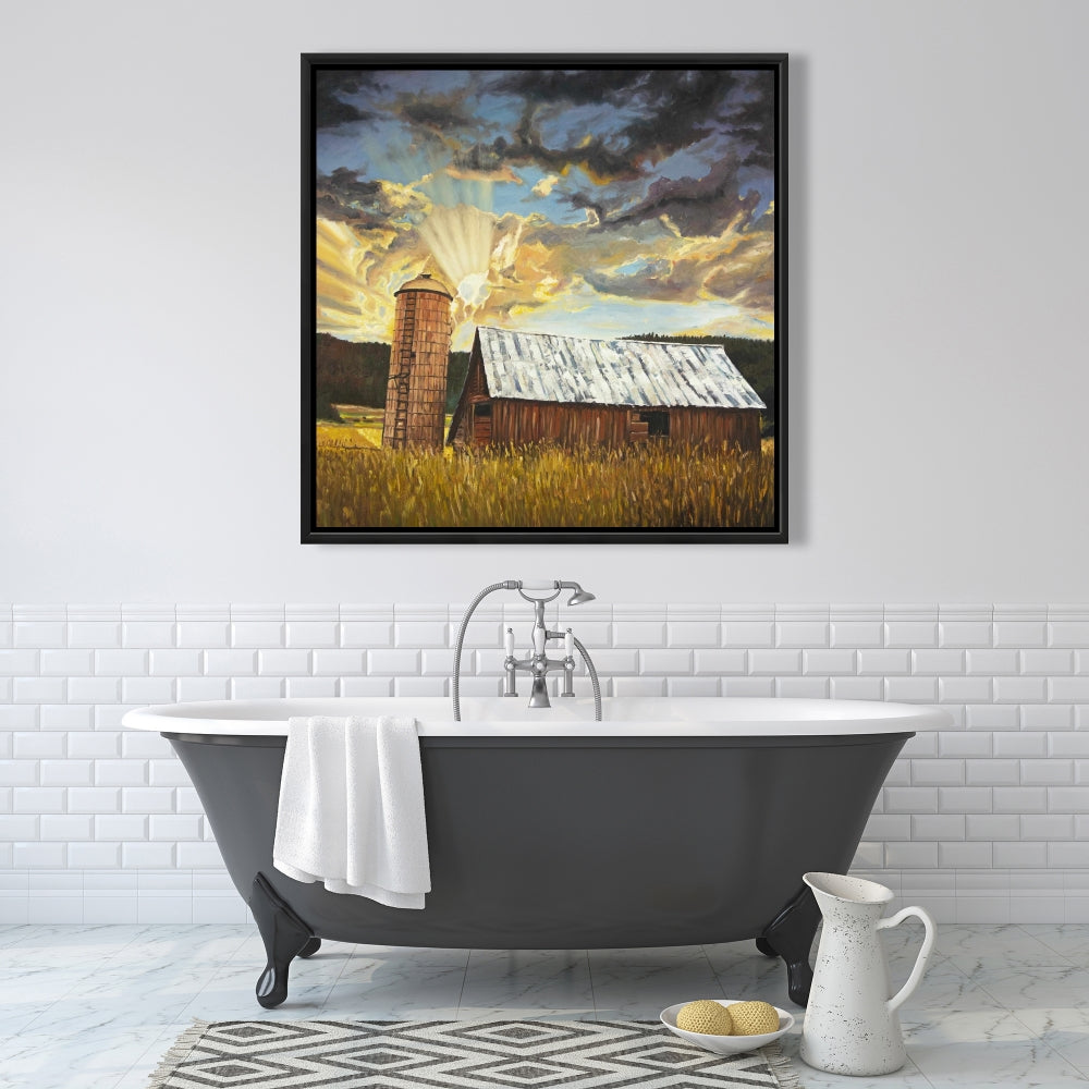 Toile encadrée « Paysages bruns de grange à foin » | Décoration d'intérieur