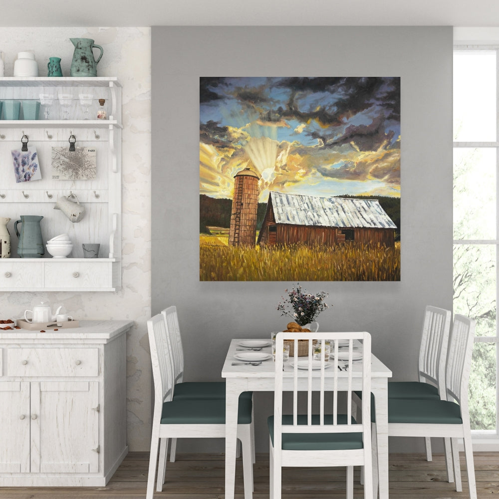 Hay Barn Brown Landscape Canvas | Bedroom Wall Art Decor
