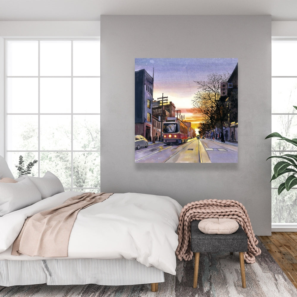 Blue Sunset Streetscape Canvas | Toronto Home Decor Art