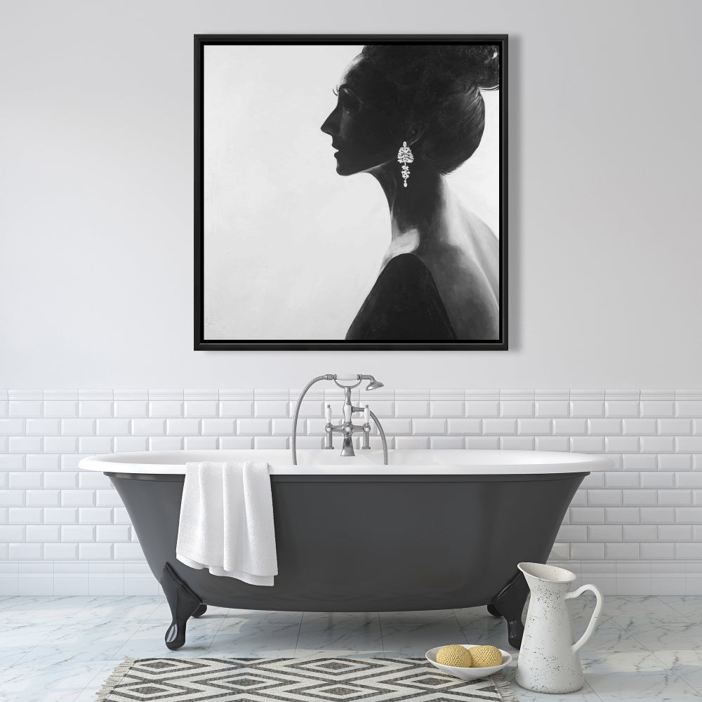 Toile monochrome « Femme chic » | Cadre blanc, décoration d'intérieur