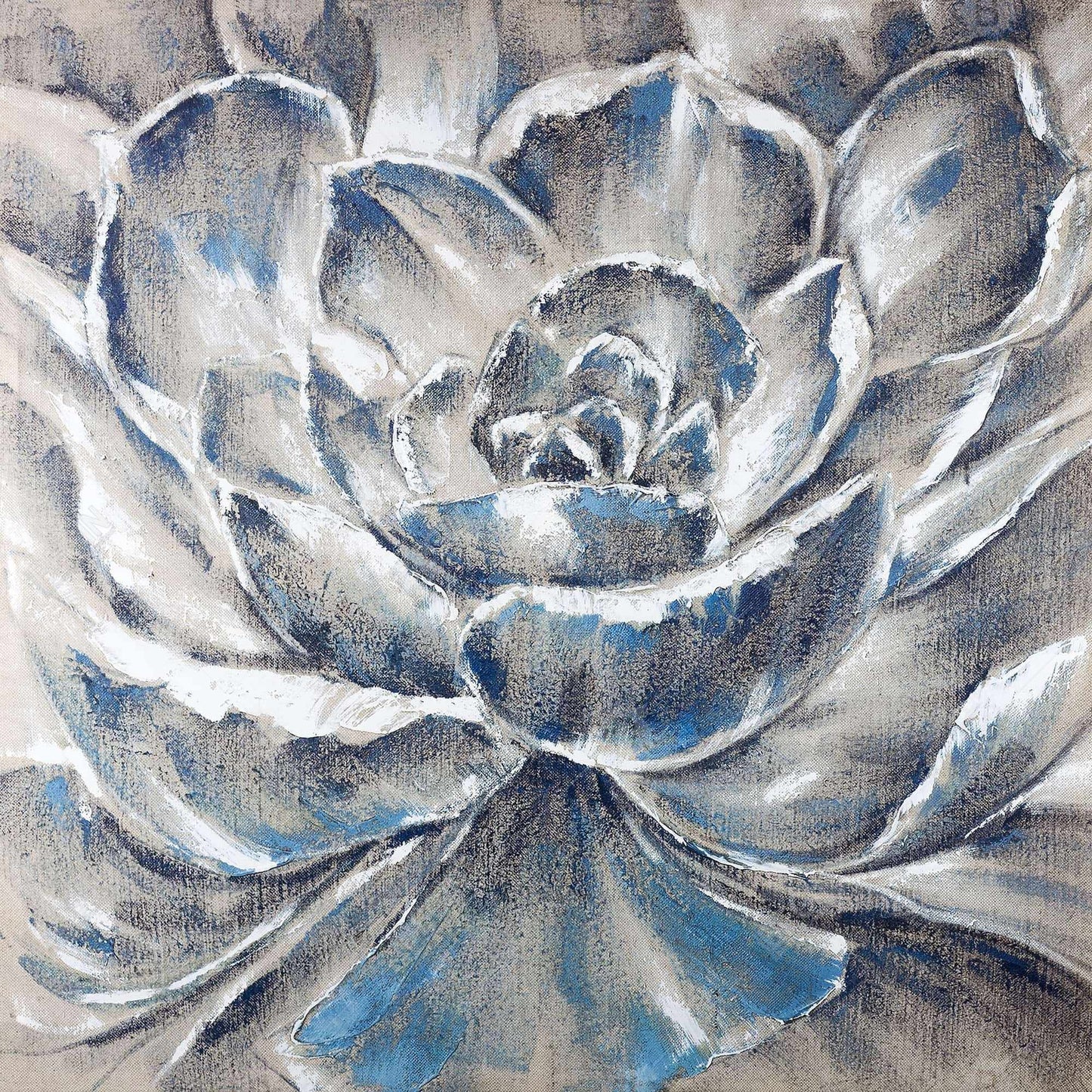 Toile encadrée à motif de fleurs botaniques bleues, grises et bleues, décoration d'intérieur