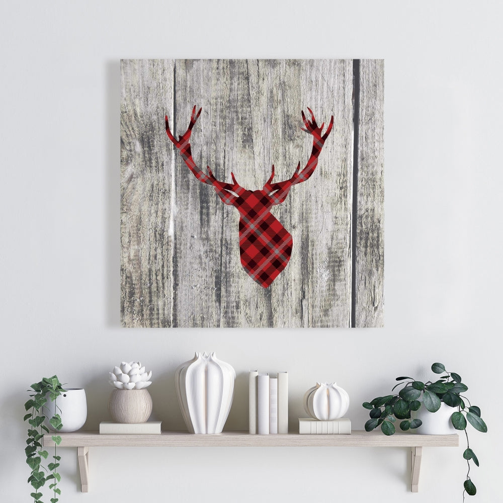 Wood and Deer Gray Canvas - Deer Bedroom Decor Wall Art