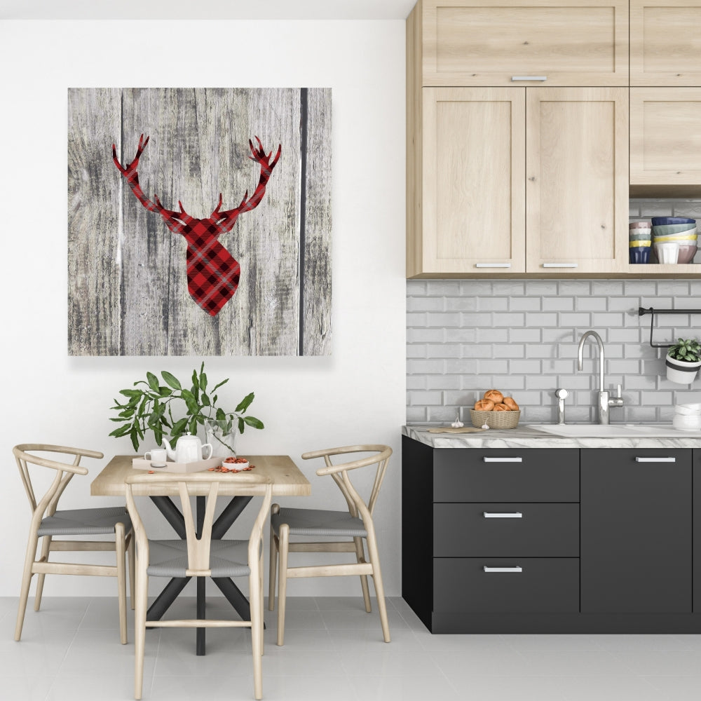 Wood and Deer Gray Canvas - Deer Bedroom Decor Wall Art