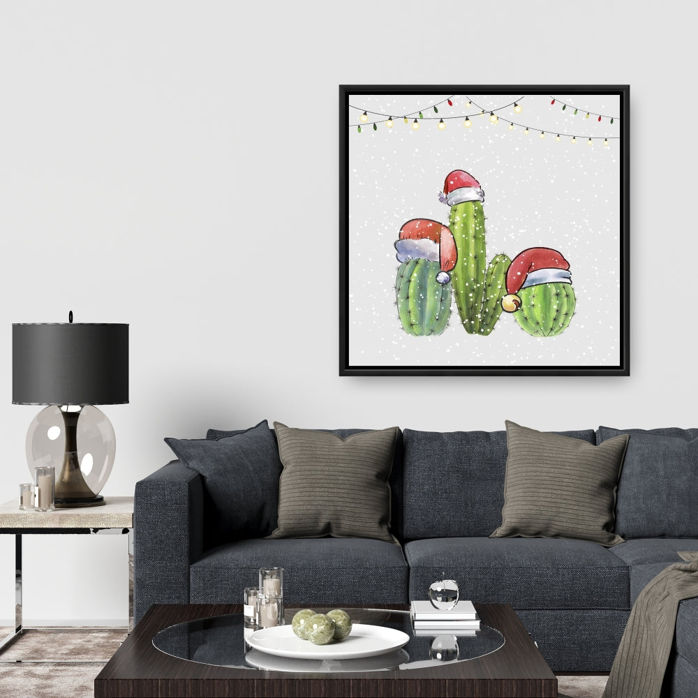 Gray Botanical Christmas Cactus Framed Canvas | Home Decor