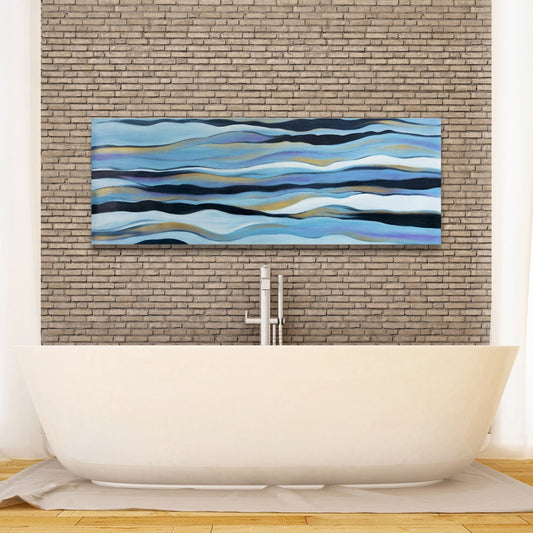 Blue Sweep Abstract Canvas - Contemporary Bathroom Decor