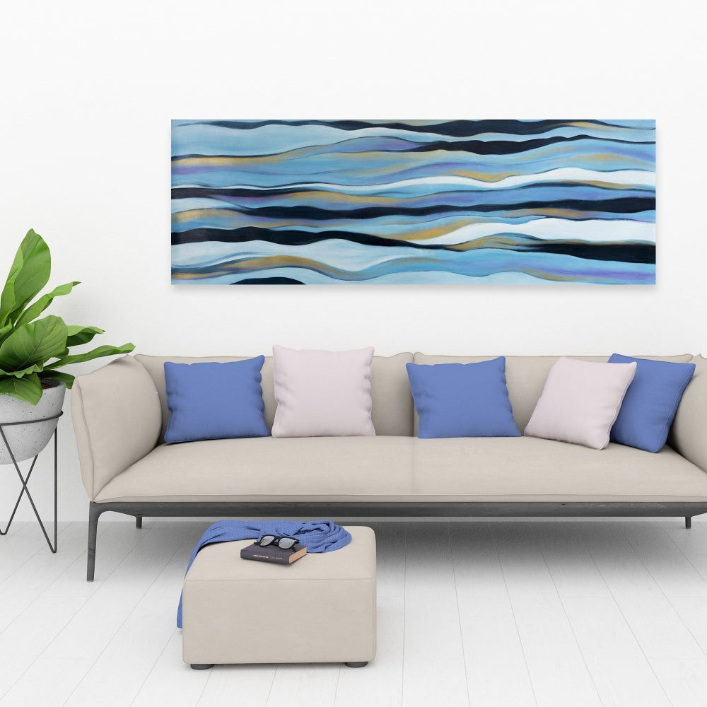 Blue Sweep Abstract Canvas - Contemporary Bathroom Decor