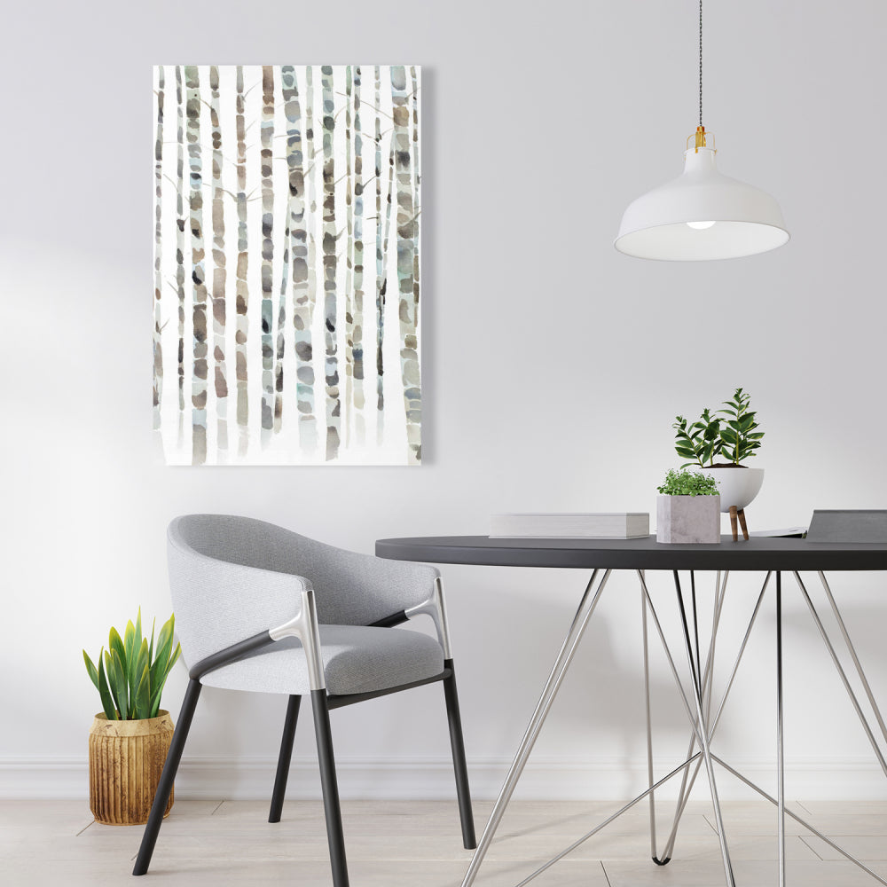 Minimalist Blue Landscape Canvas - Watercolor Birch Trees Decor