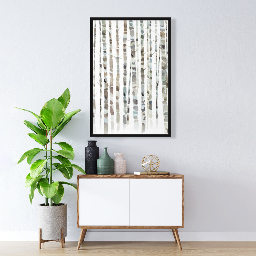Watercolor Birch Tree Forest Canvas | Blue Bedroom Wall Art
