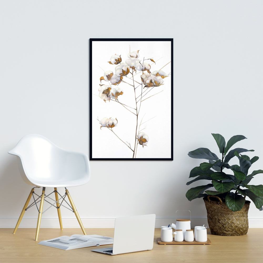 Toile encadrée à fleurs en coton blanc scandinave, décoration d'intérieur