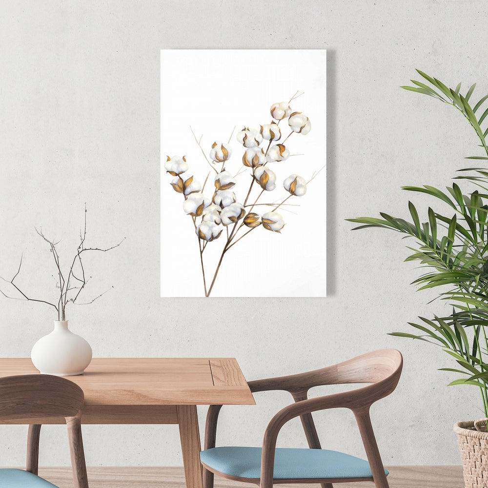 Toile botanique blanche scandinave - Décor de fleurs en coton