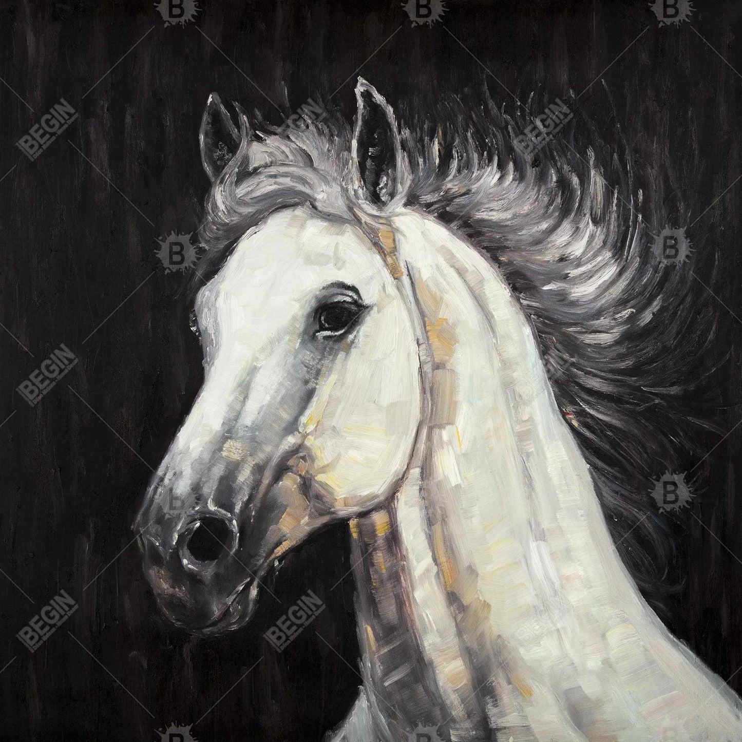White Star Horse Canvas | Farm Animal Art for Living Room Decor
