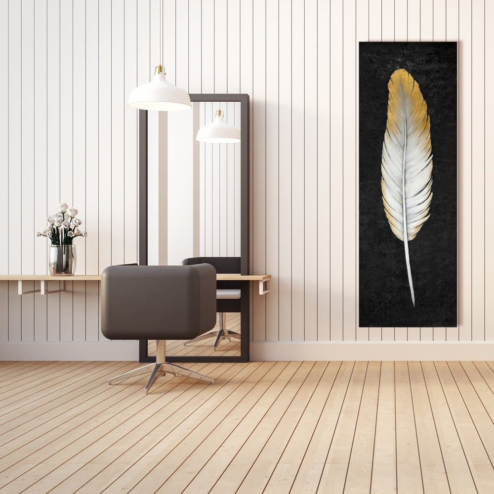 Golden Feather Bohemian Canvas | White Bedroom Wall Decor