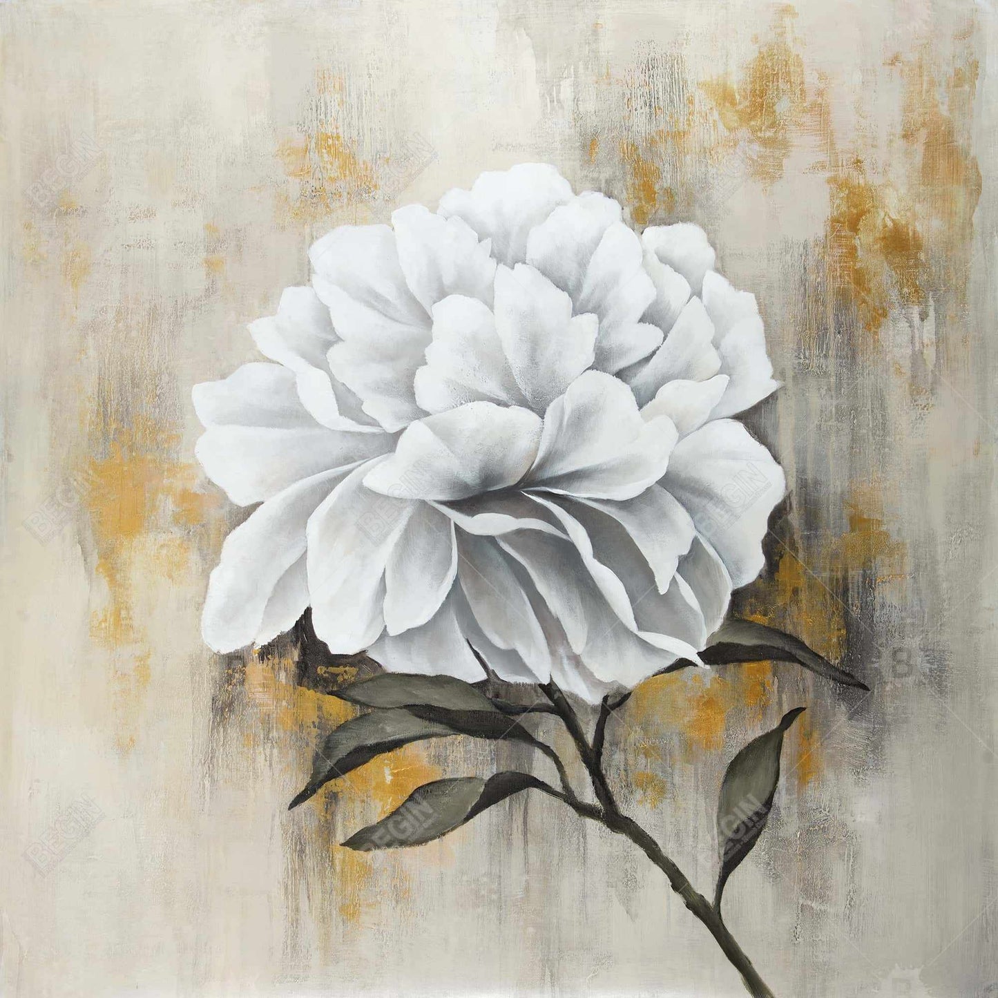 White Peony Canvas | Rustic Floral Living Room Wall Art Decor