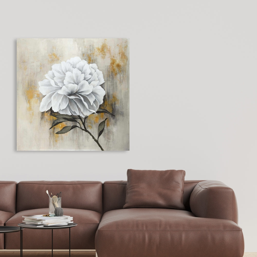 White Peony Canvas | Rustic Floral Living Room Wall Art Decor
