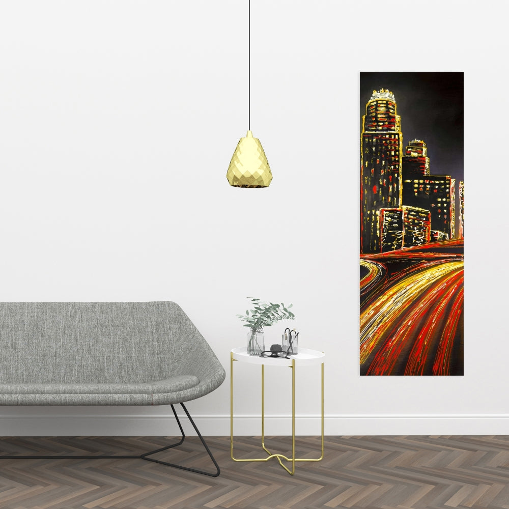 Toile pour chambre jaune | Ville animée la nuit - Décoration d'intérieur