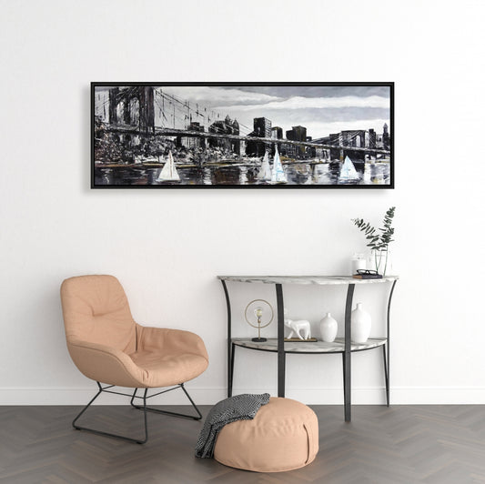 Brooklyn Bridge Sailboats Canvas | Gray Cities Livingroom Decor