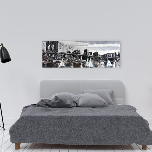Brooklyn Bridge Sailboats Canvas | Living Room Wall Art Decor