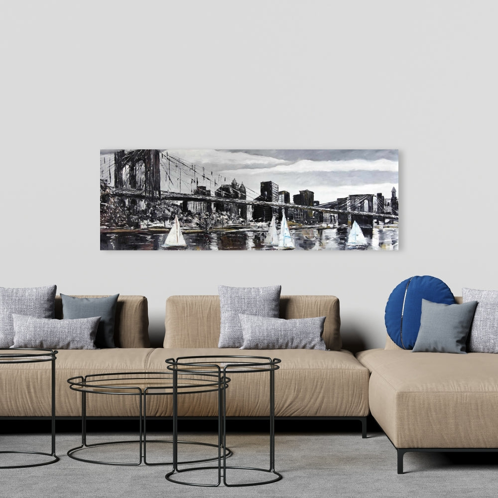 Brooklyn Bridge Sailboats Canvas | Living Room Wall Art Decor