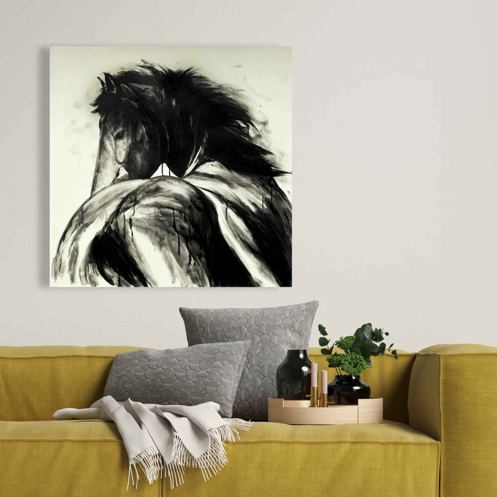 Classical Horse Canvas - Beige Rustic Living Room Decor