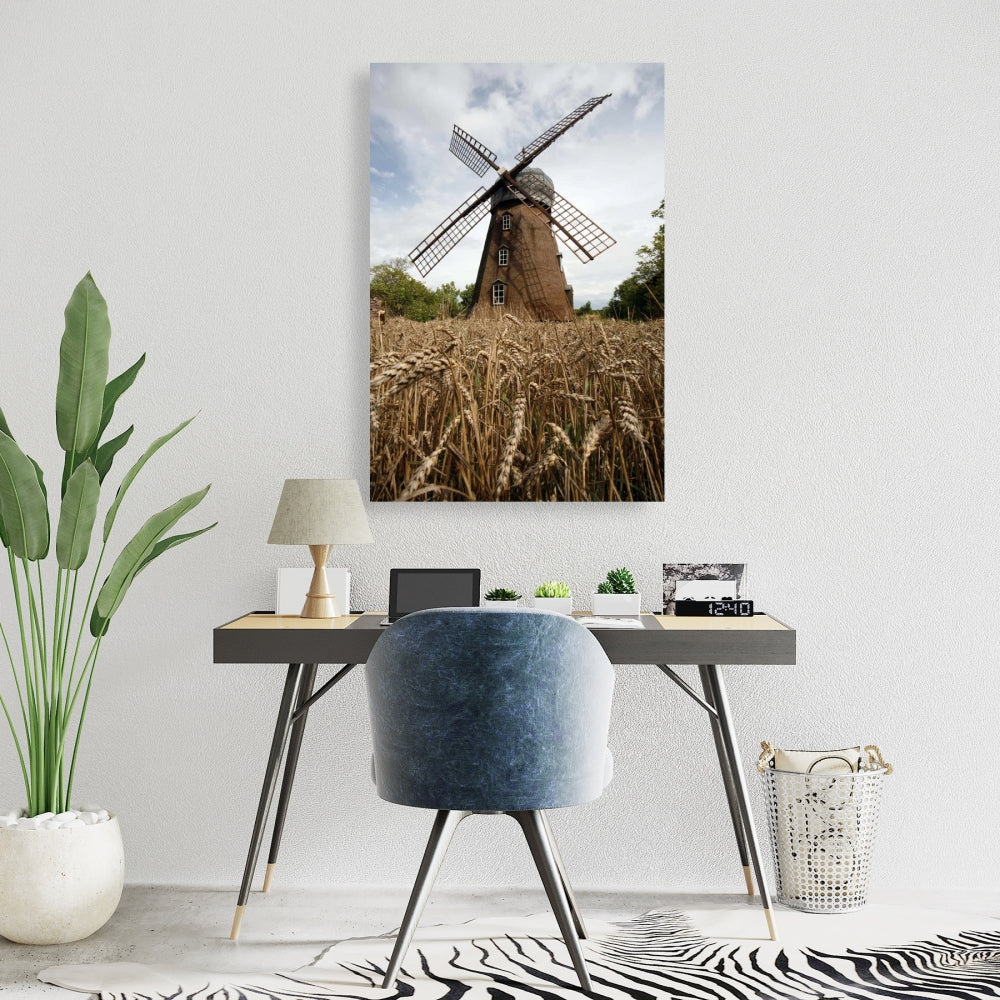 Windmill Landscape Canvas - Brown Trees Home Decor Wall Art