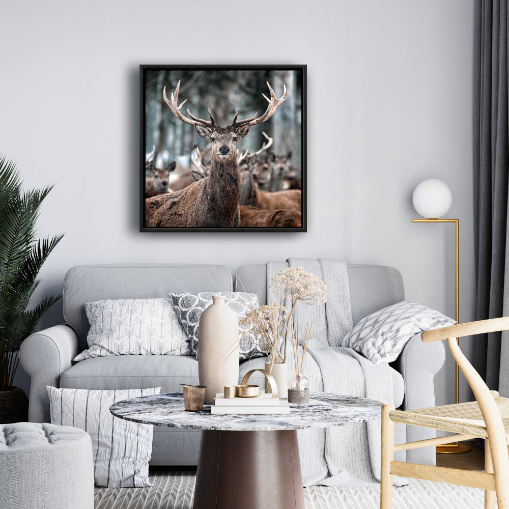 Toile encadrée rustique marron « Cerfs » | Décoration de chambre