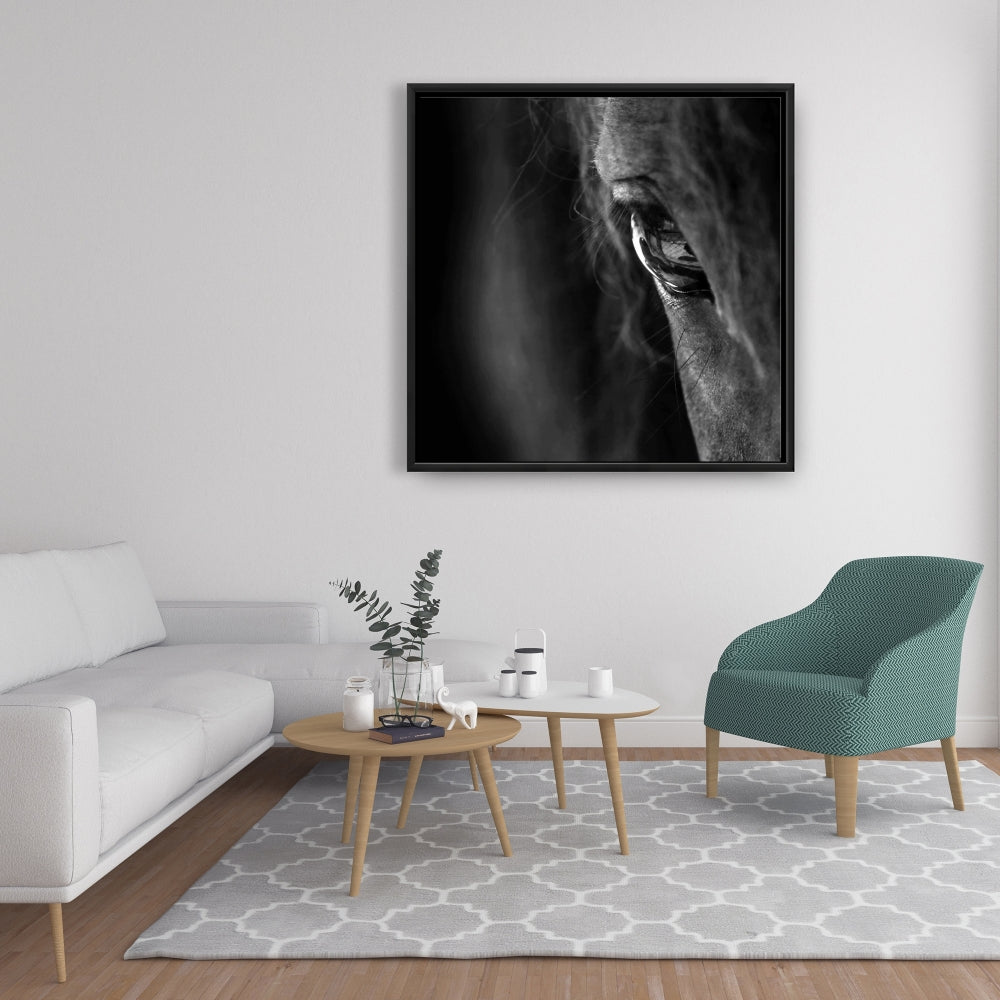 Toile encadrée Cheval noir | Décoration de salon avec animaux de la ferme