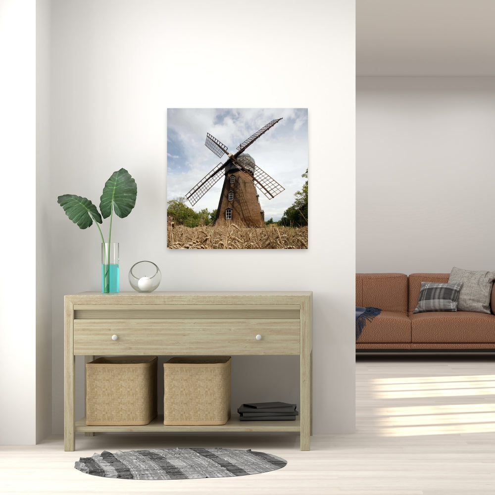 Windmill Landscape Canvas - Brown Trees Home Decor Wall Art