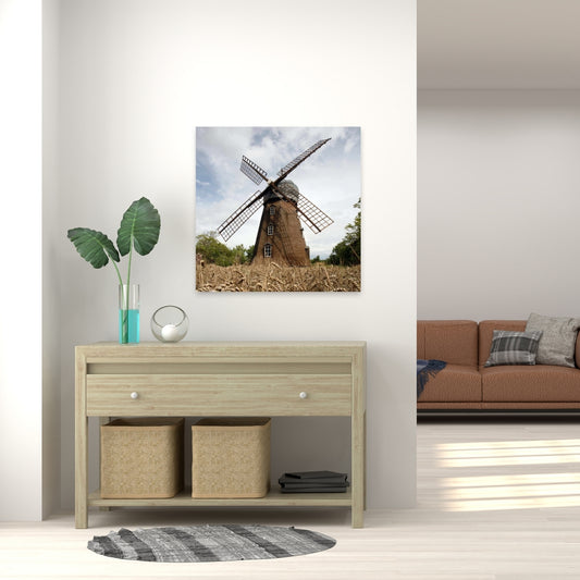 Windmill Landscape Canvas - Brown Trees Home Decor Wall Art