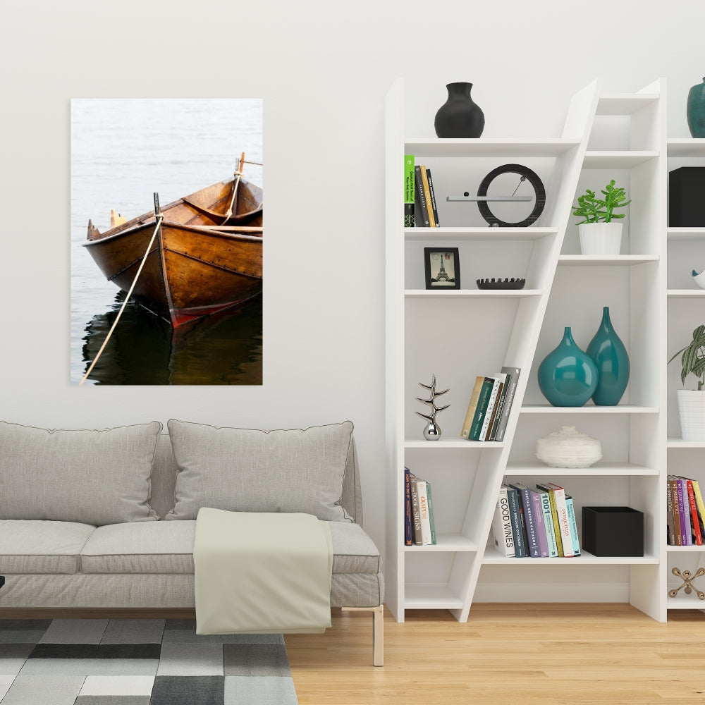 Rowboat on Calm Water | Marine Coastal White Canvas Decor