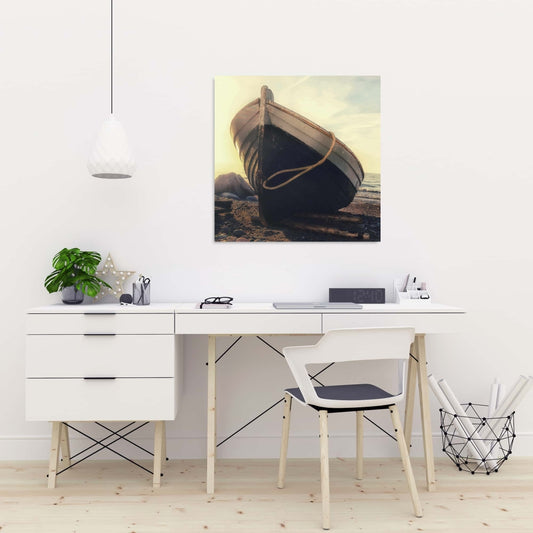 Rowboat at Water's Edge Canvas | Coastal Bedroom Wall Art