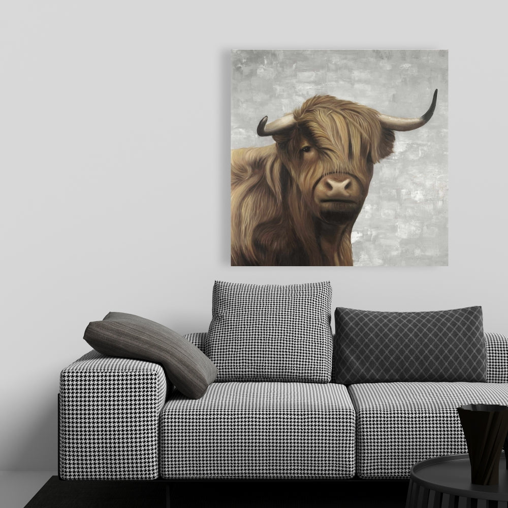 Desaturated Highland Cattle Canvas | Elegant Home Decor