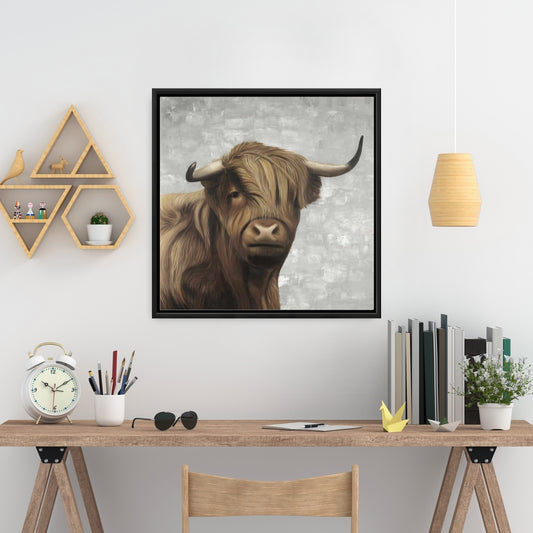 Toile encadrée désaturée représentant un bétail des Highlands | Décoration d'intérieur