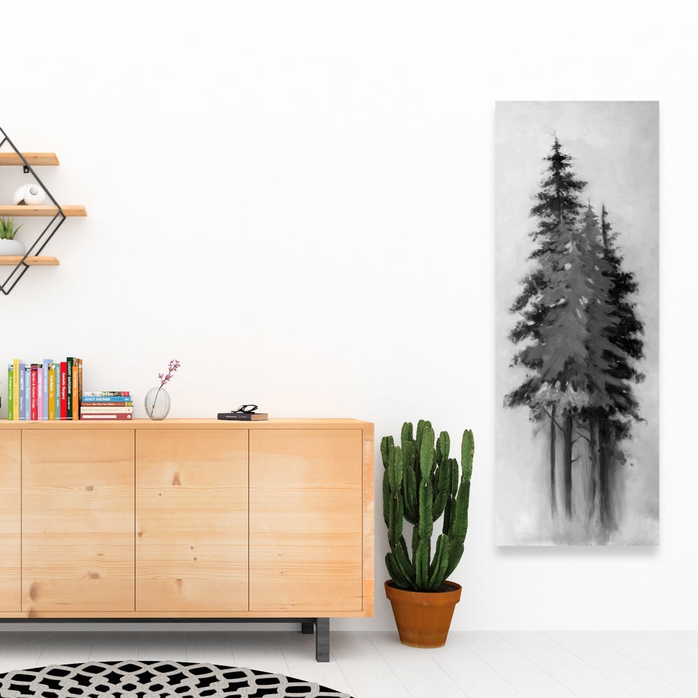 Contemporary Trees White Canvas | Black & Grey Tree Silhouettes