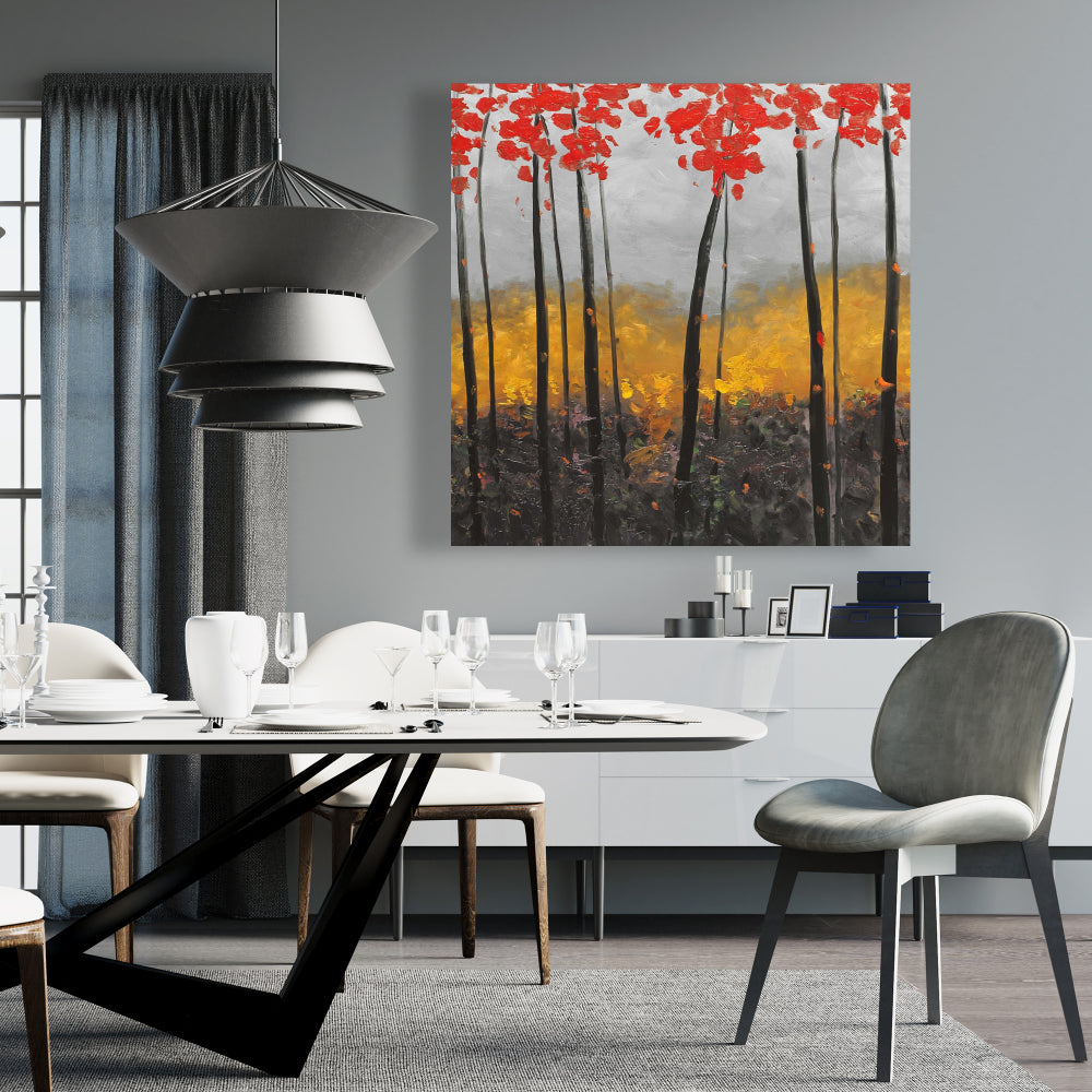 Abstract Autumn Trees Canvas - Gray Landscapes Bedroom Decor