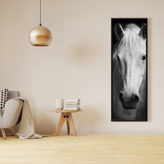Toile encadrée Cheval monochrome | Décor animaux de la ferme blancs