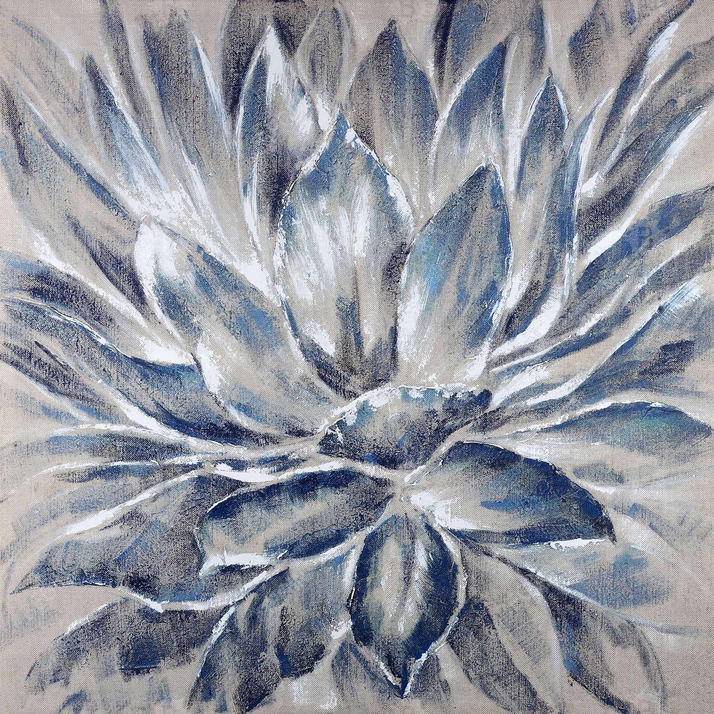 Toile encadrée à fleurs bleues et grises | Décoration botanique pour chambre