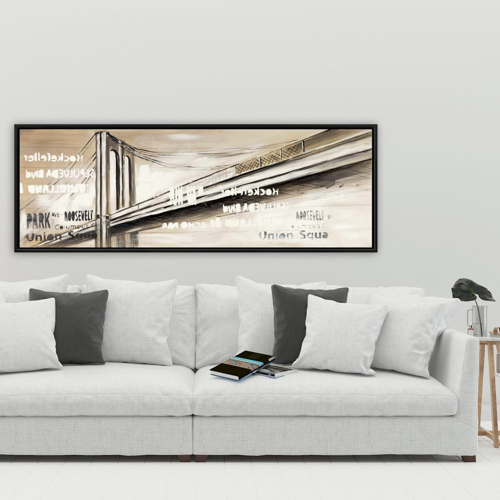 City Bridge Framed Canvas - Brown Cities Bedroom Home Decor