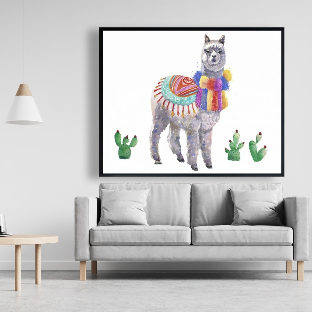 Toile encadrée représentant un lama péruvien traditionnel | Décoration d'animaux de la ferme